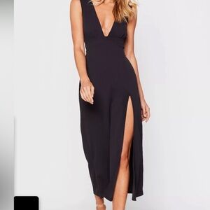 Nasty Gal black womens plunging v-neckline split midi dress - new with tags!